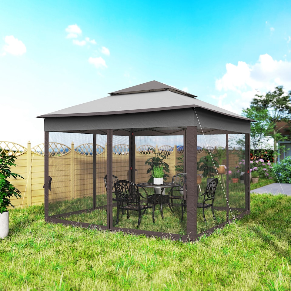 image 1 of Outsunny 3 x 3m Pop Up Gazebo, Marquee Party Tent with Double Tier Roof, Netting and Carry Bag, Event Shelter for Outdoor Patio, Light Grey