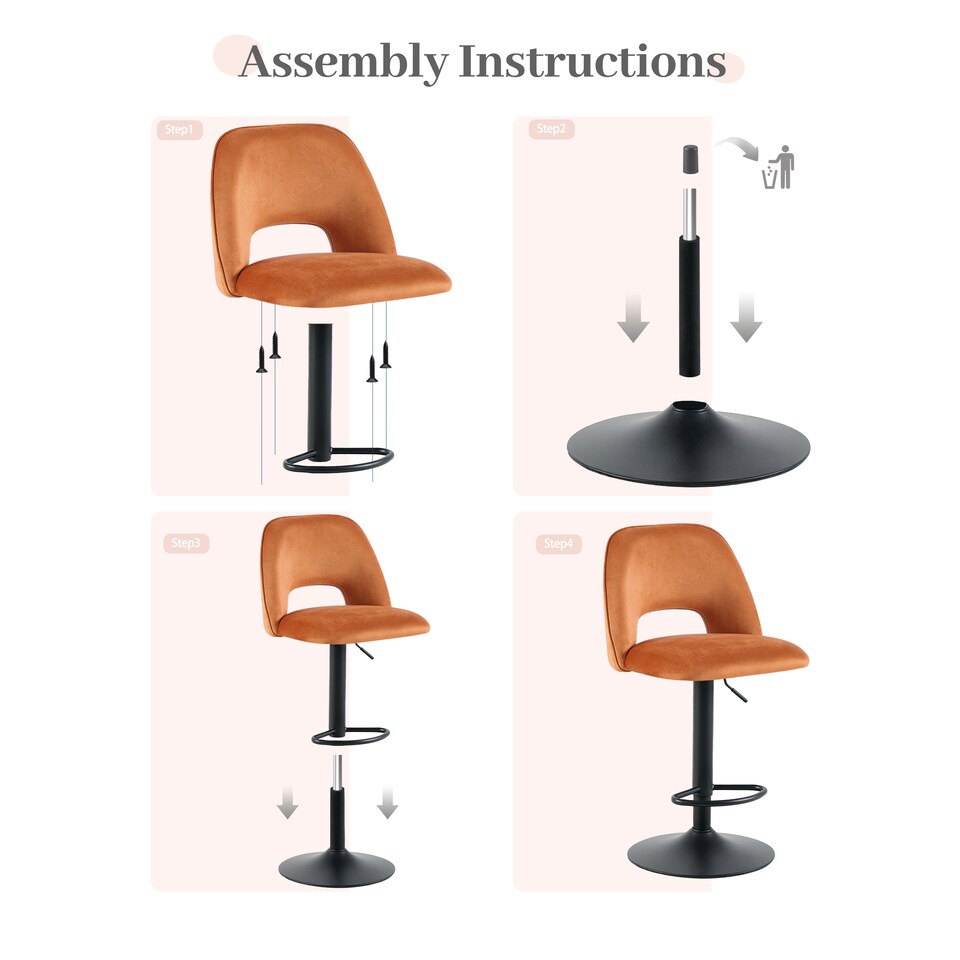 image 1 of SONARA Set of 1 Adjustable Velvet Upholstered Breakfast Bar Stools | Orange
