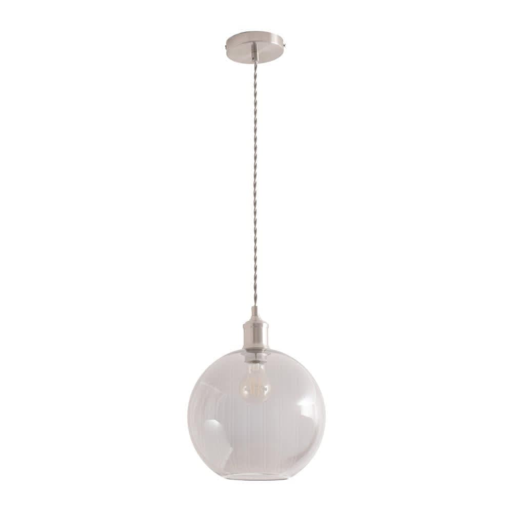 ValueLights Bellamy Smoked Glass Globe Brushed Chrome Single Ceiling Pendant Light in Grey