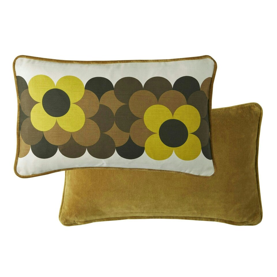 image 1 of Orla Kiely Retro Flower Stripe Dune Filled Cushion 30x50cm Yellow