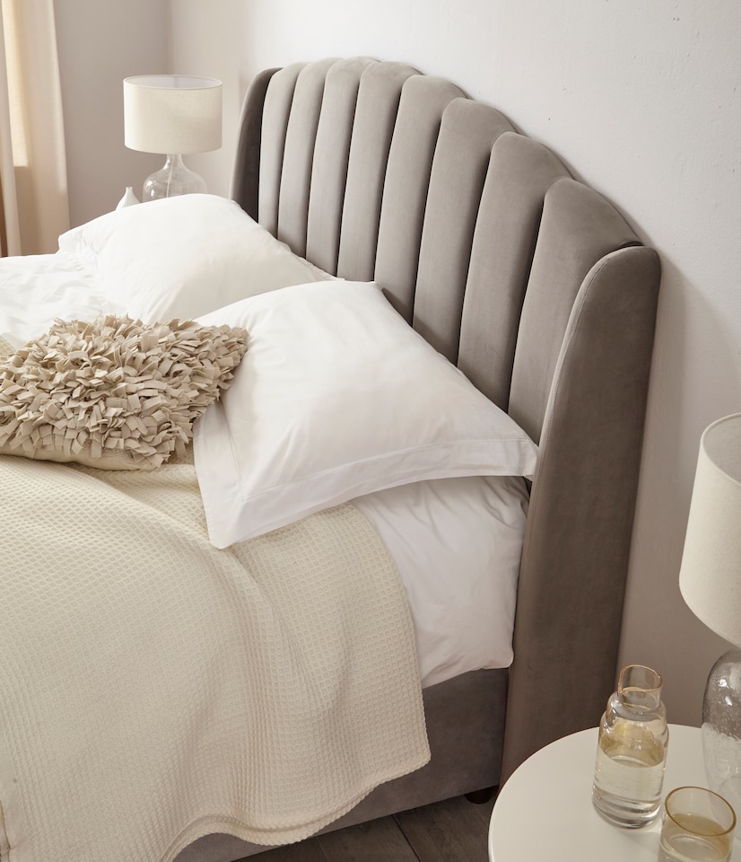 image 1 of Aurelia Winged Grey Upholstered Ottoman Bed Frame | Grey | Double