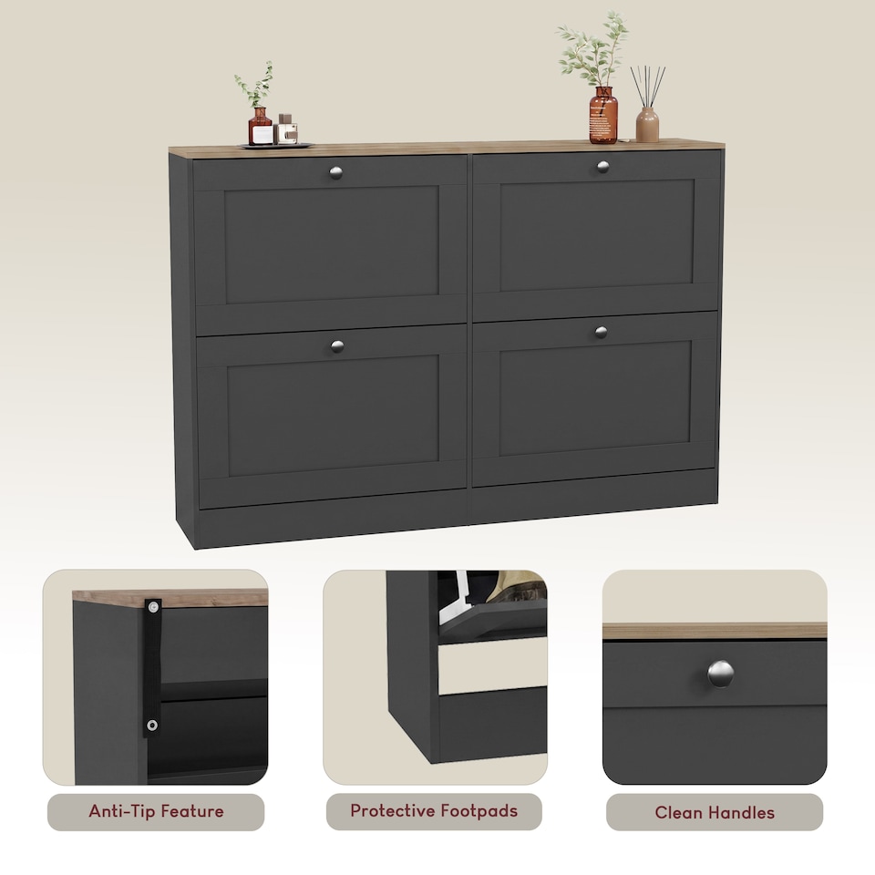 image 1 of Vida Designs Altino 4 Drawer Hallway Shoe Cabinet Storage Organiser Unit - Charcoal Grey & Oak