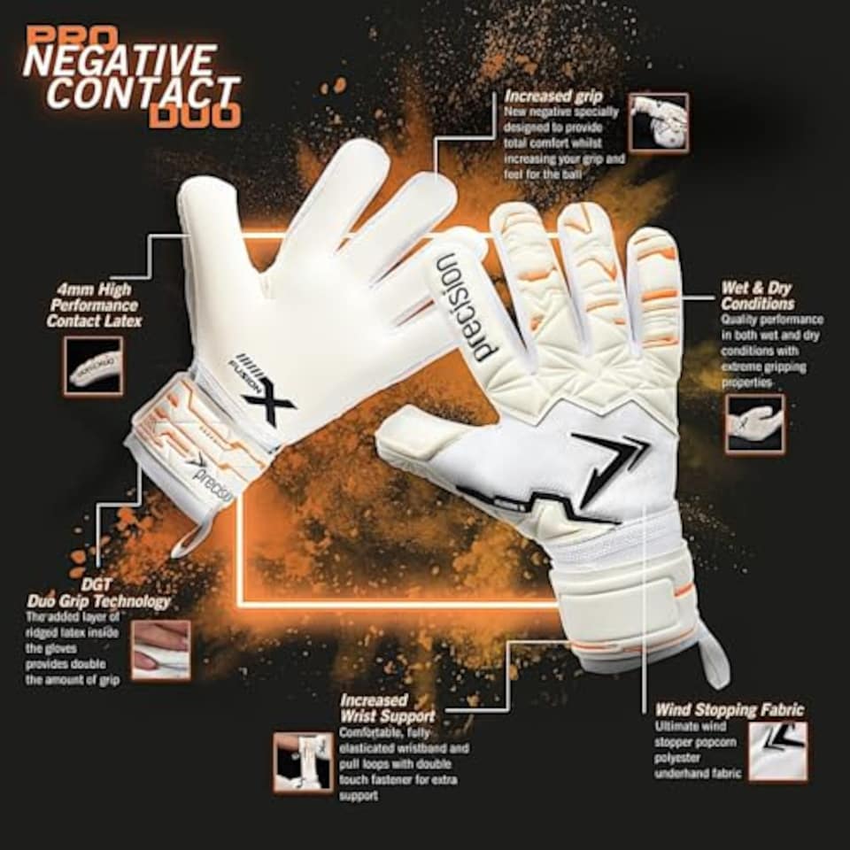 image 1 of Precision Training Fusion X Pro Negative Contact Duo Grip Professional Football Junior Goalkeeper Gloves, White, 7