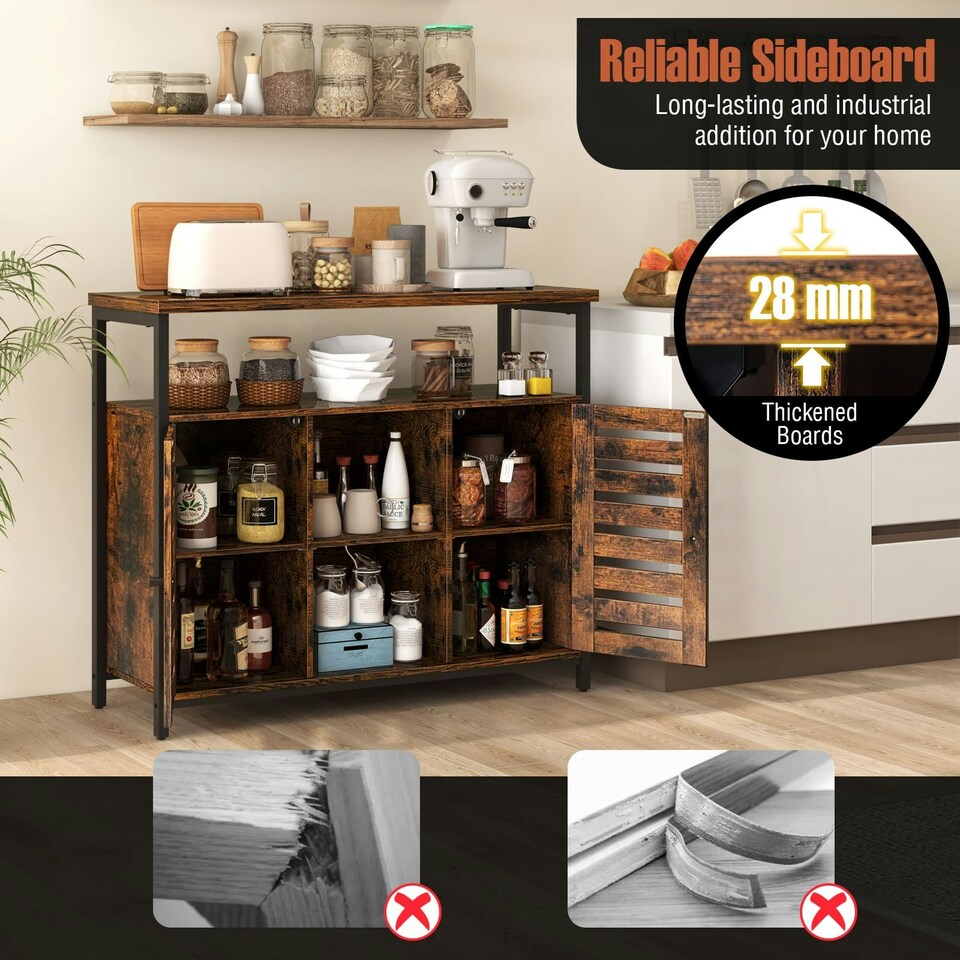 image 1 of COSTWAY Kitchen Buffet Cabinet Sideboard Storage Cabinet Brown