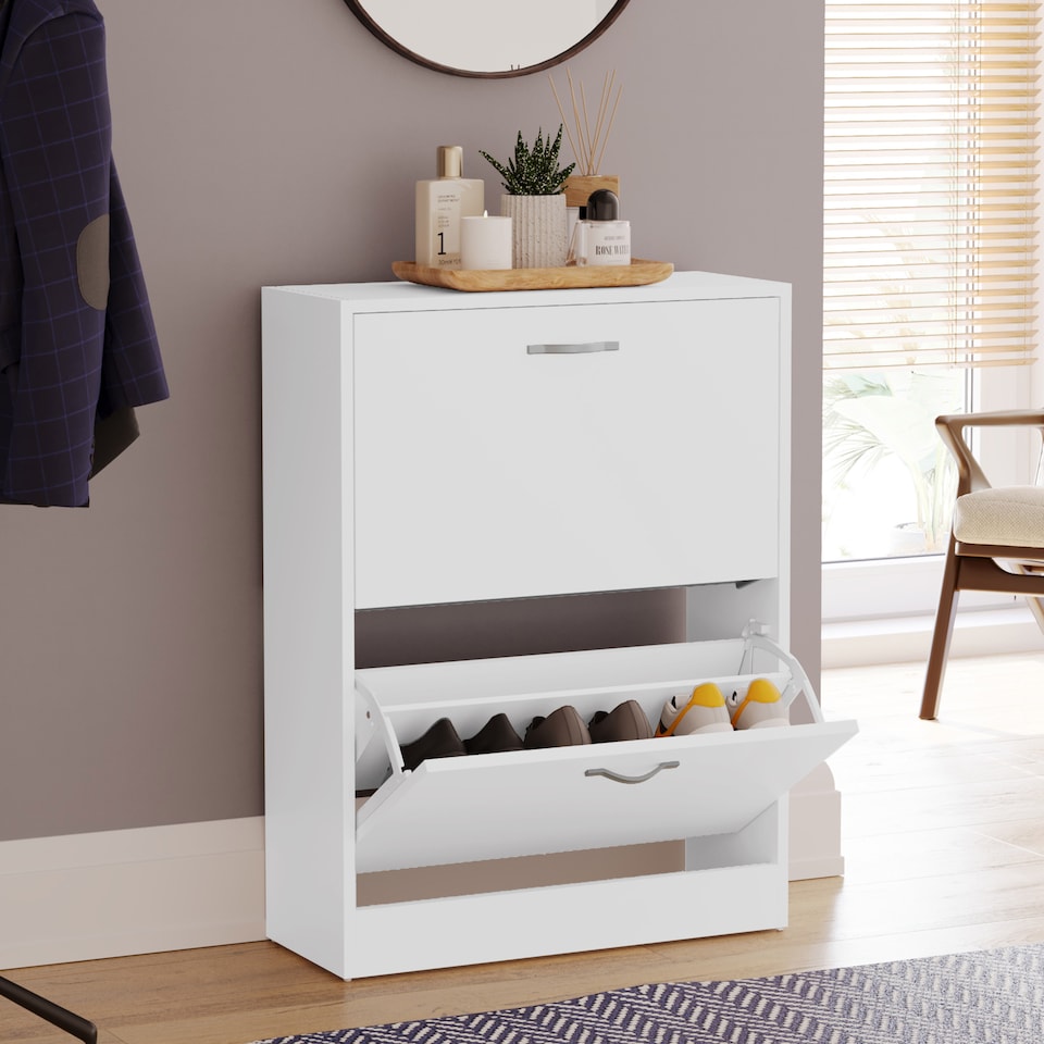 image 1 of Vida Designs 2 Drawer Shoe Cabinet Shoe Rack Storage Cupboard, White