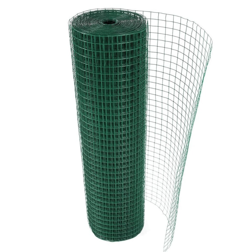 image 1 of Green PVC Coated Chicken Wire Mesh 1” x 1” Fencing Garden Barrier Metal Fence - 1.2M x 45M