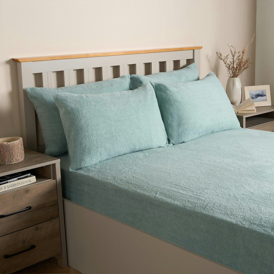 image 1 of OHS 2 Pack Soft Cosy Teddy Fleece Pillowcases, 50x75cm - Duck Egg Blue
