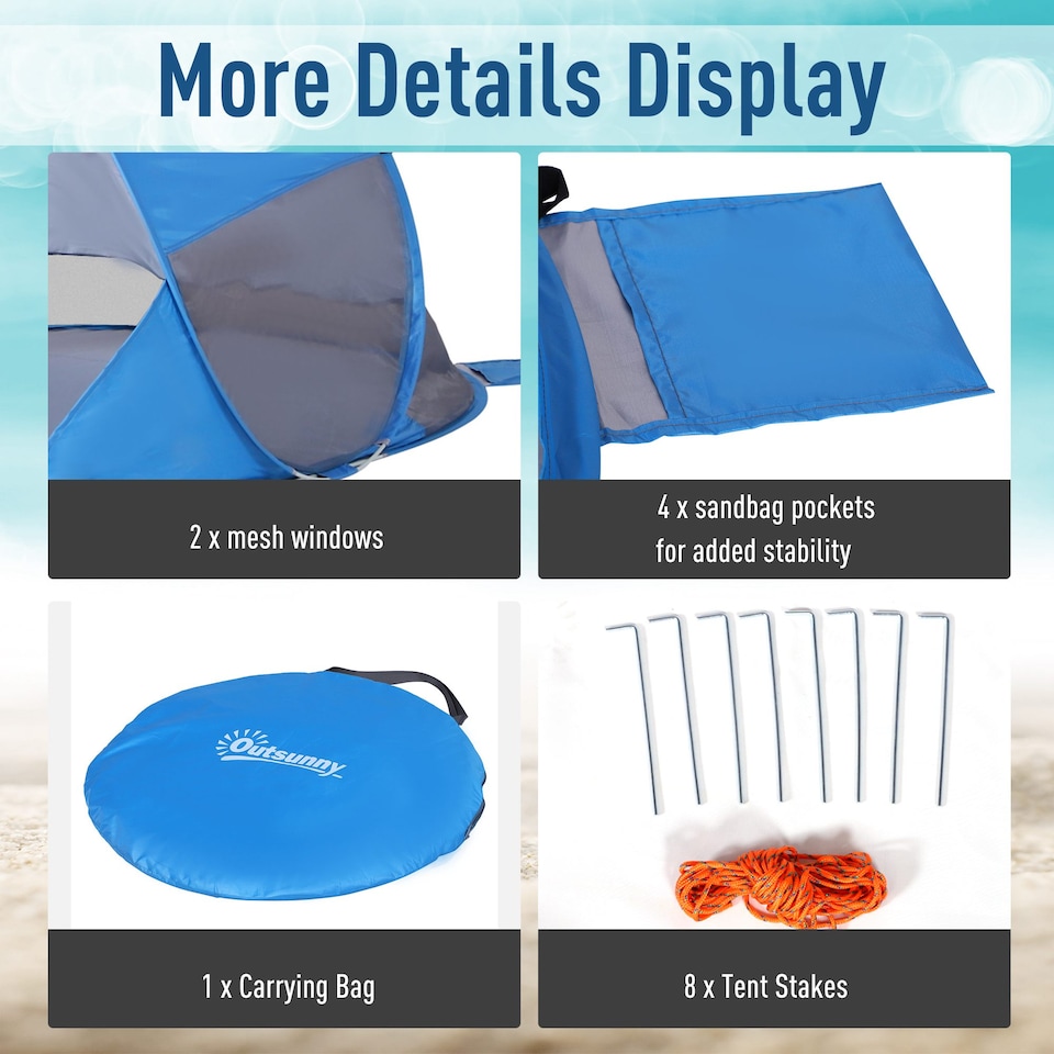image 1 of Outsunny Portable Automatic Pop Up Beach Tent Outdoor Camp Shelter Blue