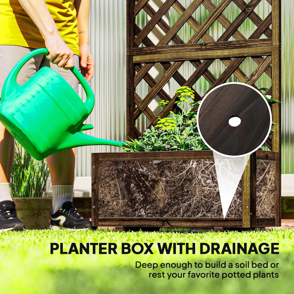 image 1 of Outsunny Flower Stand Plant Shelf Outdoor Pine  Trough Planter, Carbonised