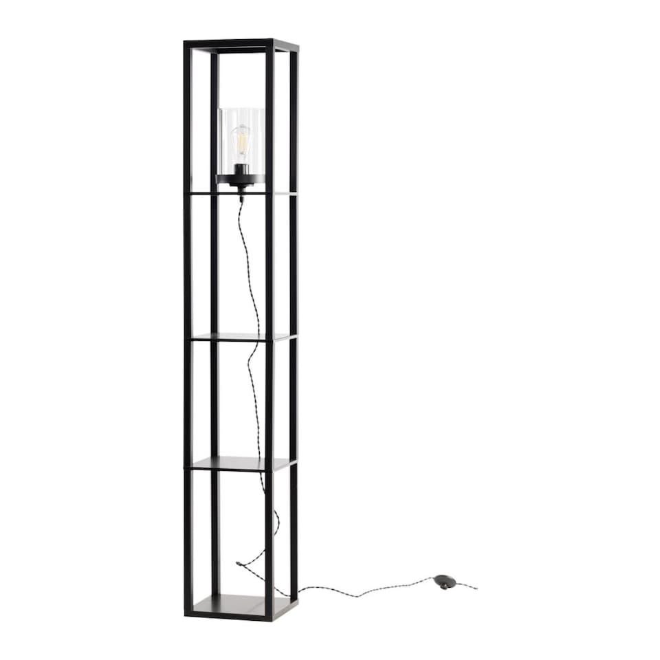image 1 of Giles - Shelved Unit Floor Lamp with Glass Shade