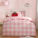 image 2 of OHS Strawberry Print Gingham Reverse Soft Duvet Cover Bedding Set, Pink - Double | Pink | Double