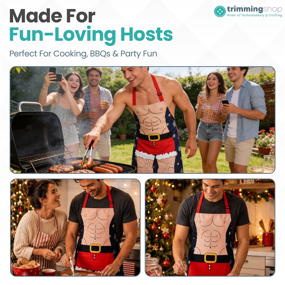 image 1 of Six Pack Santa Christmas Apron Funny Kitchen Apron - 75 x 60cm