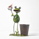 image 1 of Homescapes Metal Frog with Butterfly Net and Flower Pot - 31 cm Tall