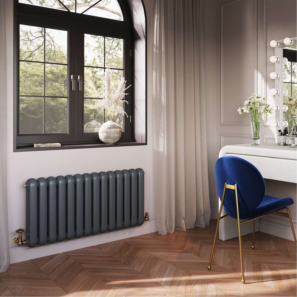image 1 of Sherwood Double Column Round Top Bathroom Radiator - Anthracite Grey (H) 500mm x (W) 993mm