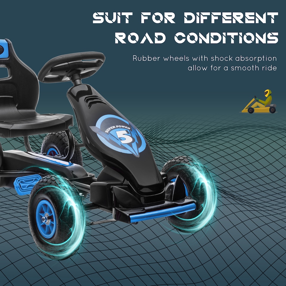 image 1 of HOMCOM Pedal Go Kart for Kids, Racing Go Kart with Adjustable Seat, Inflatable Tyres, Shock Aborb, Handbrake, for Ages 5-12 Years - Blue