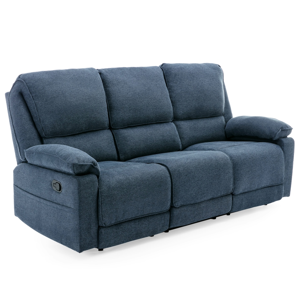 image 1 of Sydney 3 Seater Fabric Manual Recliner Sofa with Drinks Console (Blue)