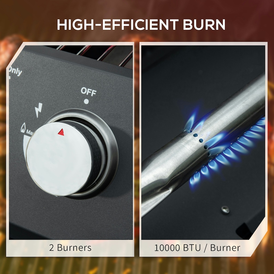 image 1 of Outsunny Portable Tabletop Gas BBQ Grill Barbecue w/ 2 Burner Lid Thermometer