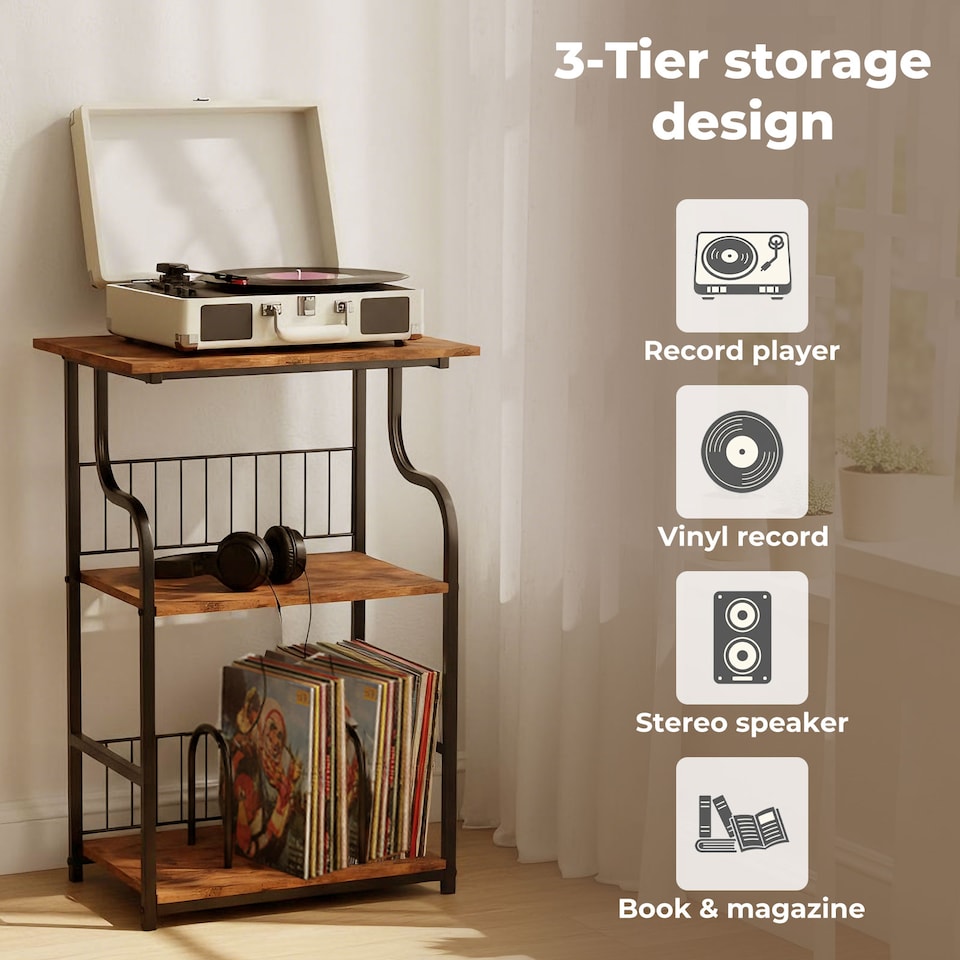 image 1 of Levede 3 Tier Record Player Stand Turntable Vinyl End Side Table 2 Storage Shelf