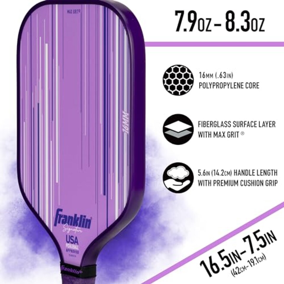 image 1 of Franklin Sports Pro Pickleball Paddle - Signature Series With Maxgrit Surface - Usapa Approved - 16mm Polypropylene Core - Lilac