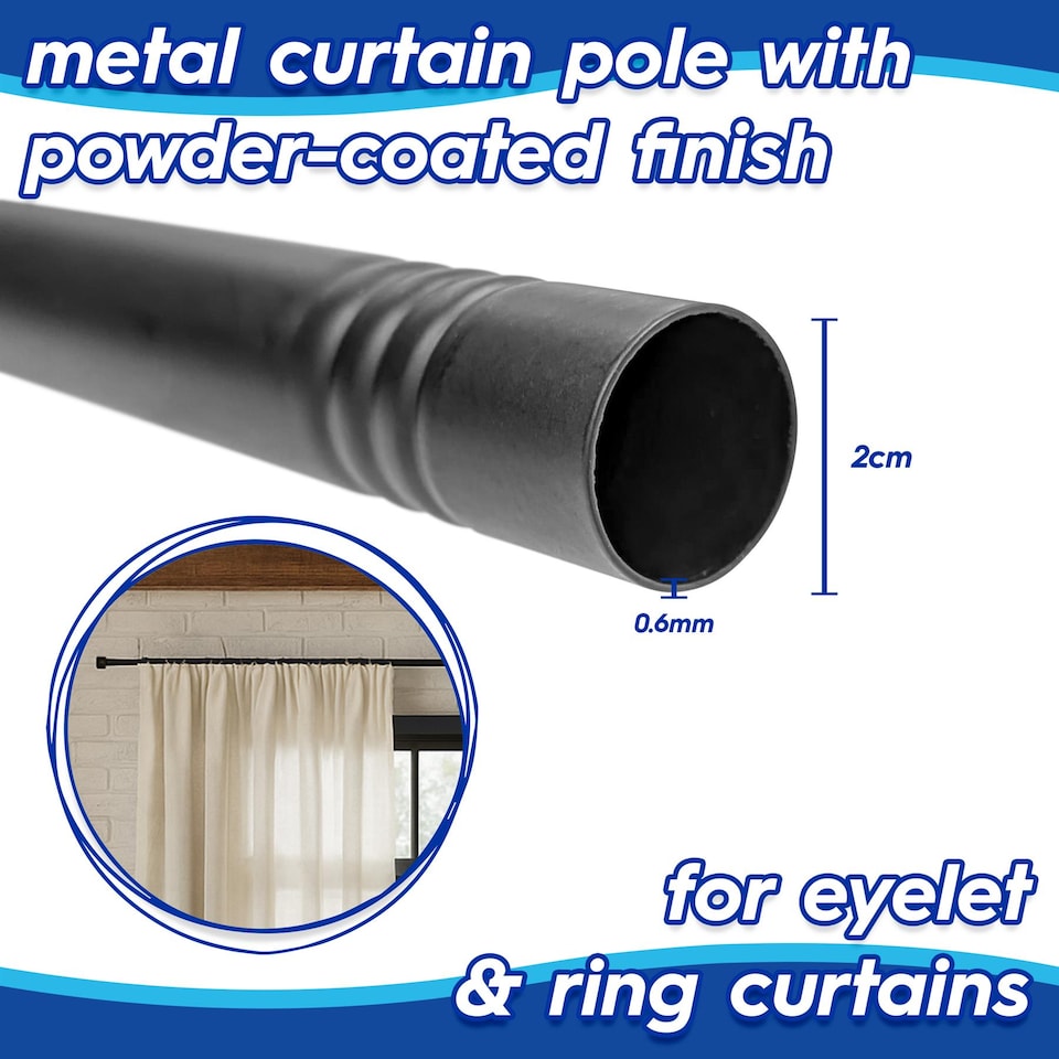 image 1 of Harbour Housewares Extendable Metal Ball Curtain Pole Kit - 83 to 120cm - Matt Black