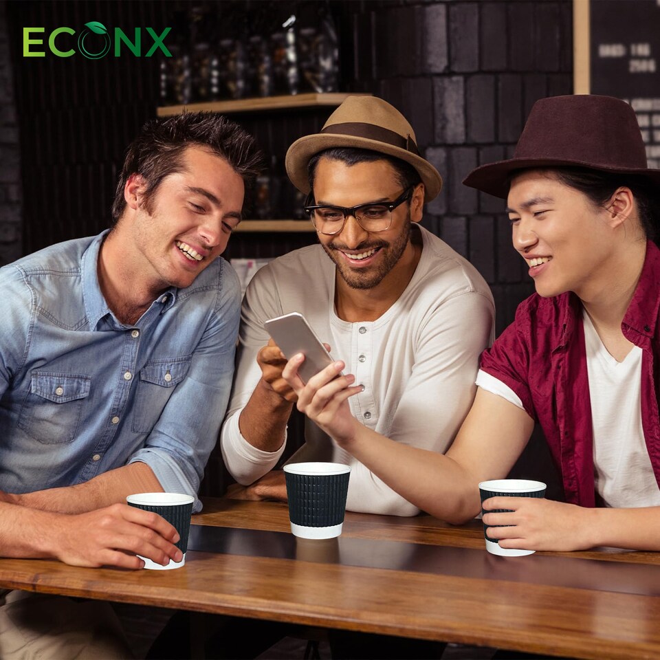 image 1 of ECONX 4oz Disposable Coffee Cups Black 3-PLY Insulated Ripple Wall Paper Cups 100pc