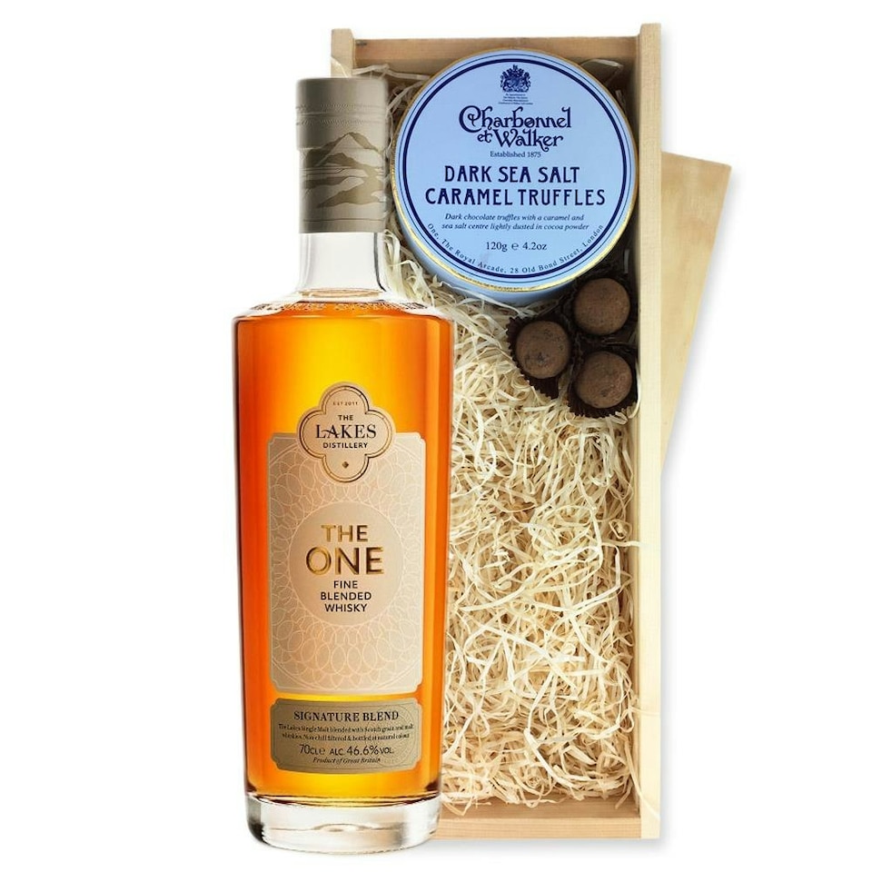 image 1 of Lakes The One Signature Fine Blended Whisky And Dark Sea Salt Charbonnel Chocolates Box 70cl 46.6% abv