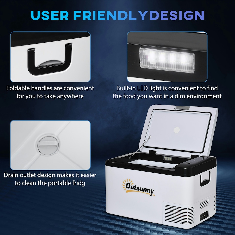 image 1 of Outsunny 12V Portable Car Refrigerator w/ Inner LED Light Indoor Outdoor, 25L