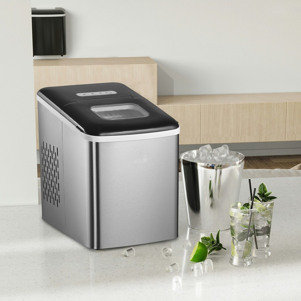 image 1 of HOMCOM Ice Maker Machine Portable Counter Top Ice Cube Maker for Home Black