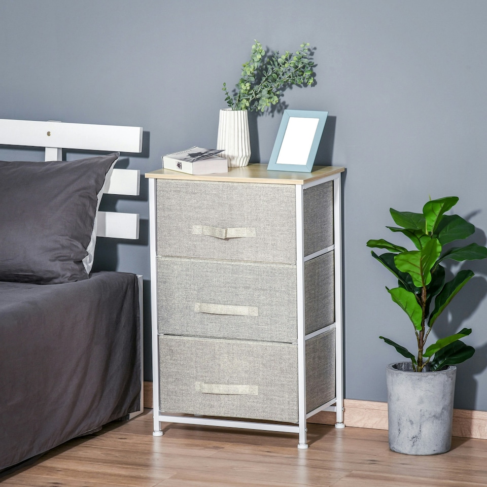 image 1 of HOMCOM 3-Tier Storage Dresser Tower with Adjustable Feet Steel Frame