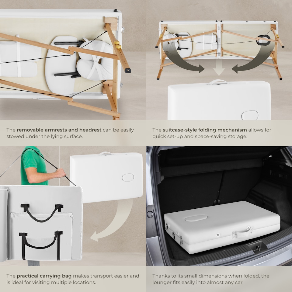image 1 of Massage Table Set Suman - 2-zone, 7.5 cm padding, including bolsters, bag, head and armrests | White | white | 1