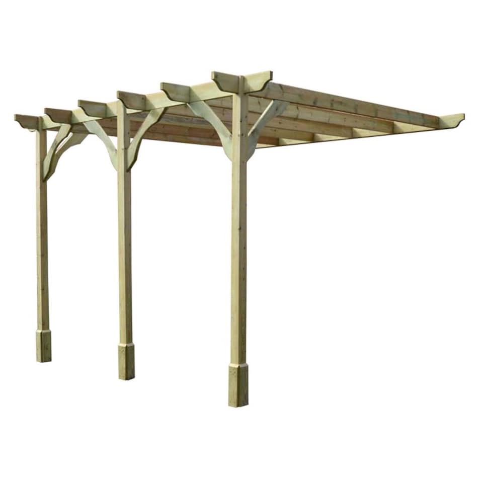 image 1 of Wall Mounted Premium Pergola 3 Posts - Wood - L300 x W660 x H270 cm - Light Green
