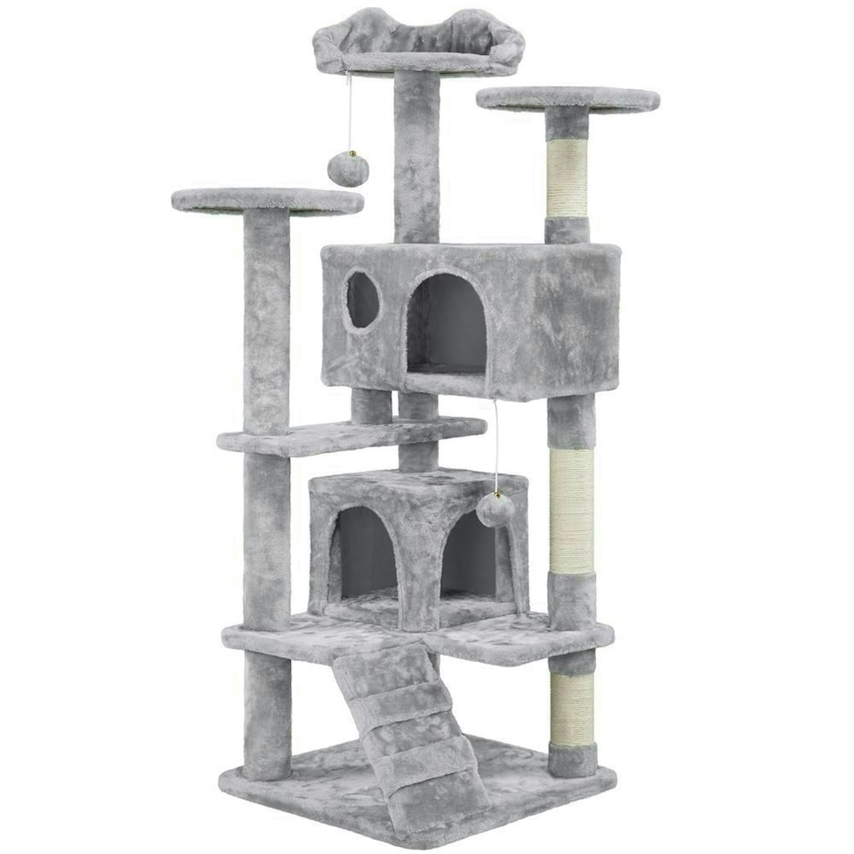 image 1 of Yaheetech 137cm Tall Cat Tree with Scratching Posts Light Grey