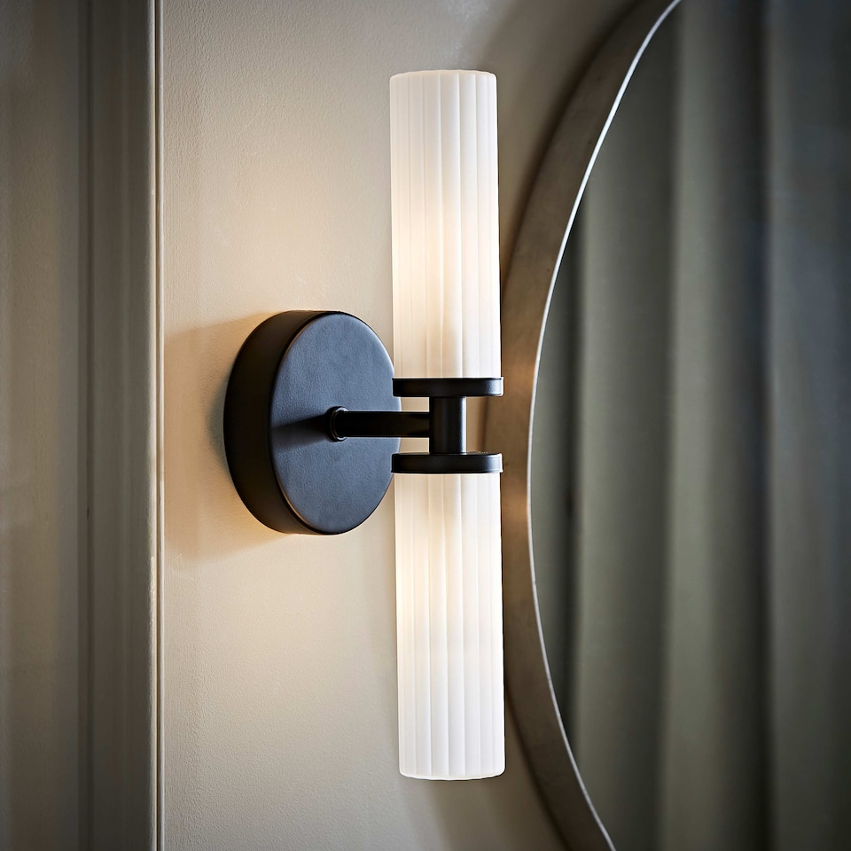 image 1 of ValueLights Canya Black 2 Way IP44 Frosted Glass Wall Light & Bulbs | Black