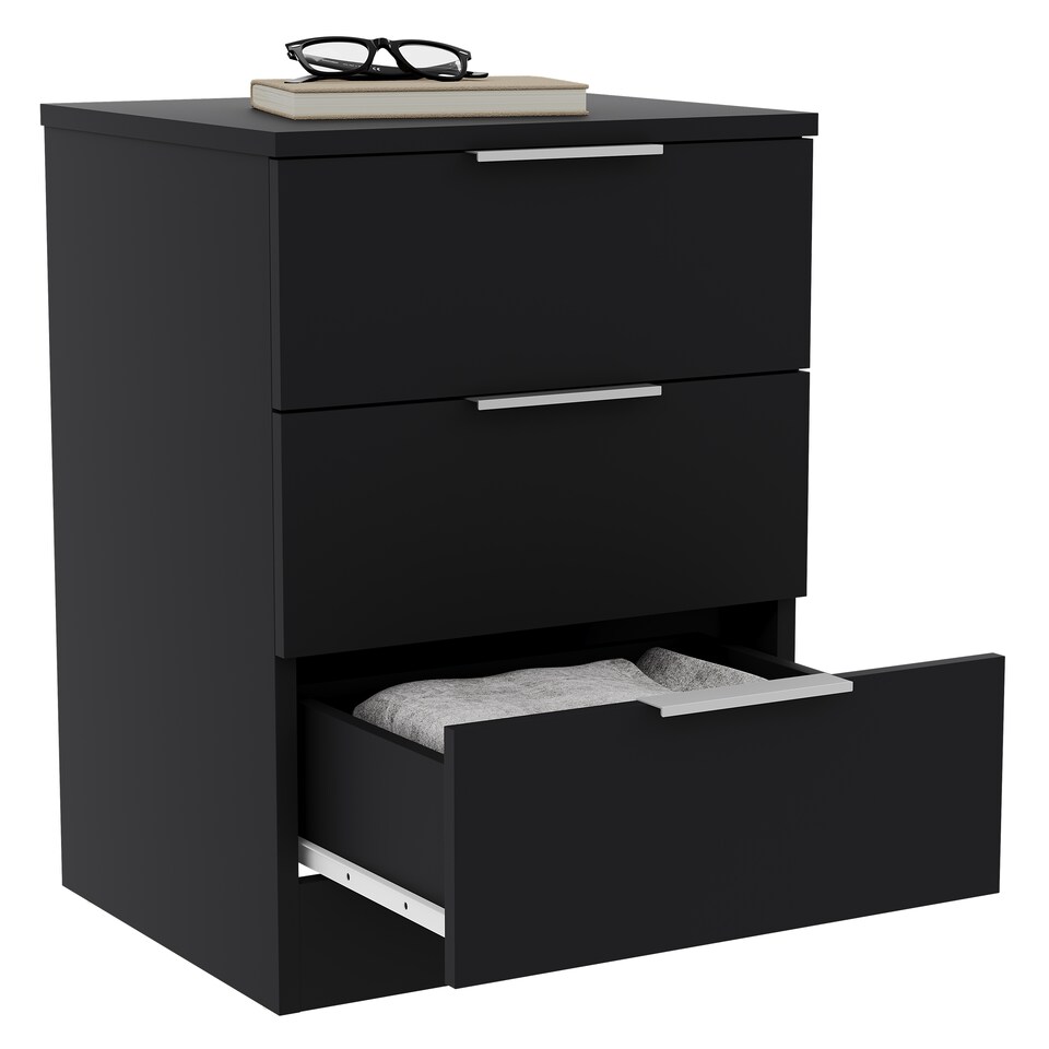 image 1 of Vida Designs Trega 3 Drawer Bedside Chest Bedroom Storage Unit, (H) 50cm x (W) 39cm x (D) 28cm, Black