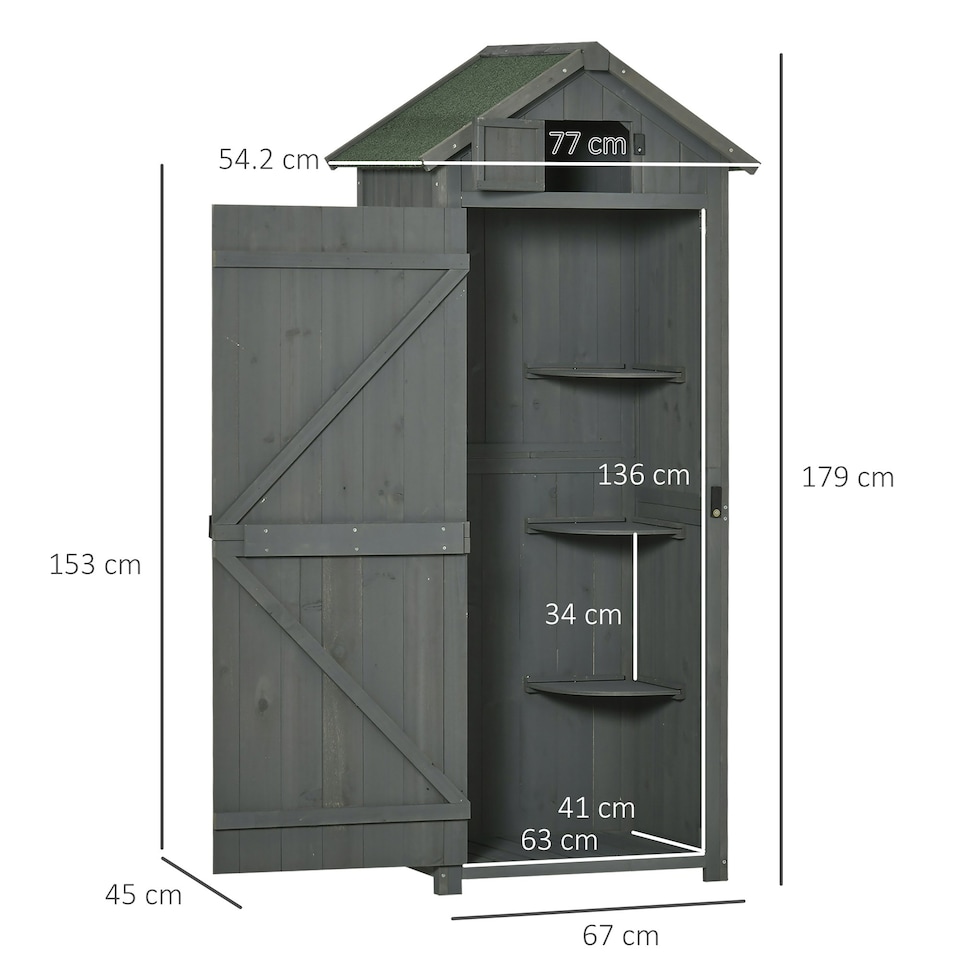 image 1 of Outsunny Wooden Garden Storage Shed Tool Storage Box, Cabinet Grey