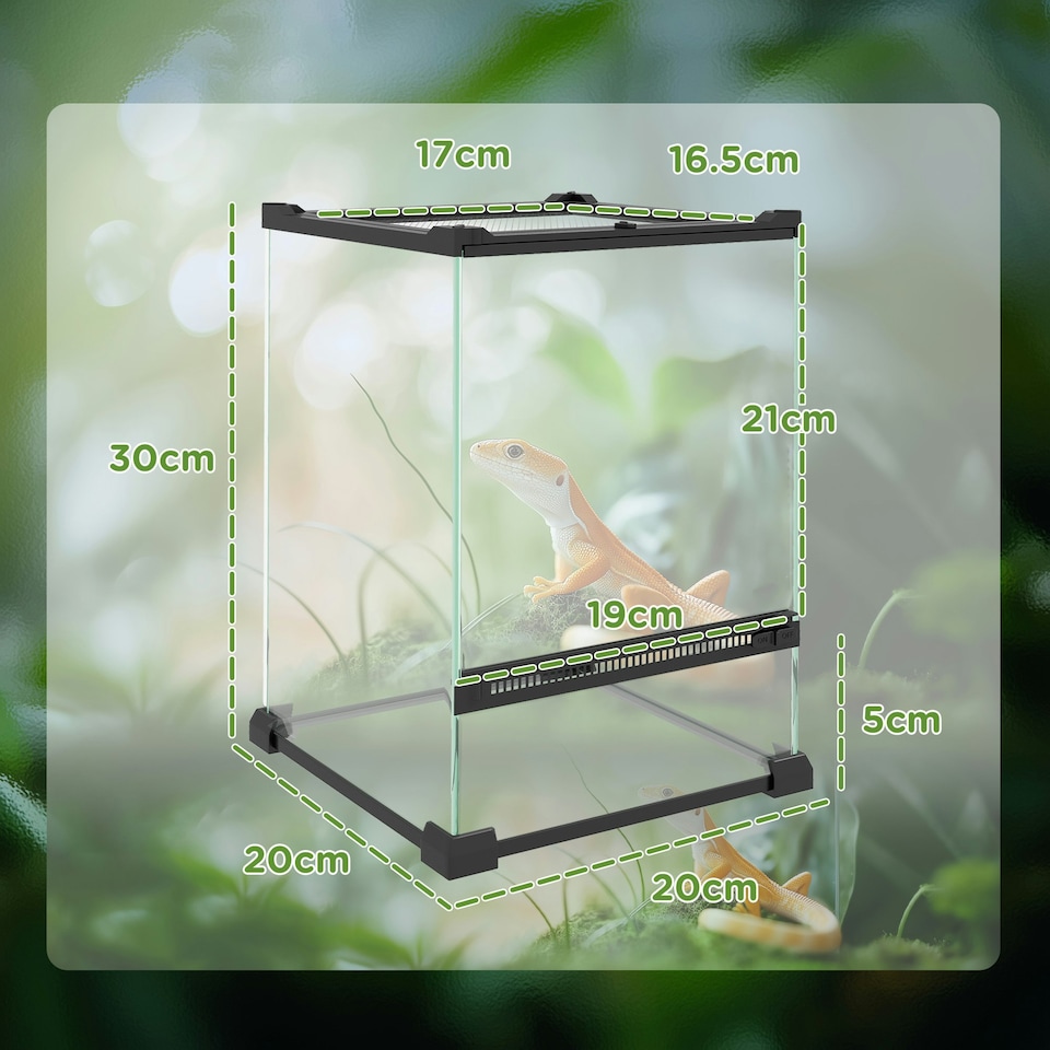 image 1 of PawHut Glass Reptile Terrarium, 12L Vivarium for Lizards, Frogs, Snakes, Turtles