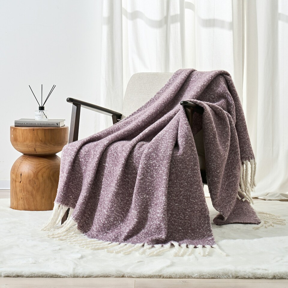 image 1 of Aisling Marl Faux Mohair Throw - Super Soft, Stylish Tasselled Blanket Purple | Thistle