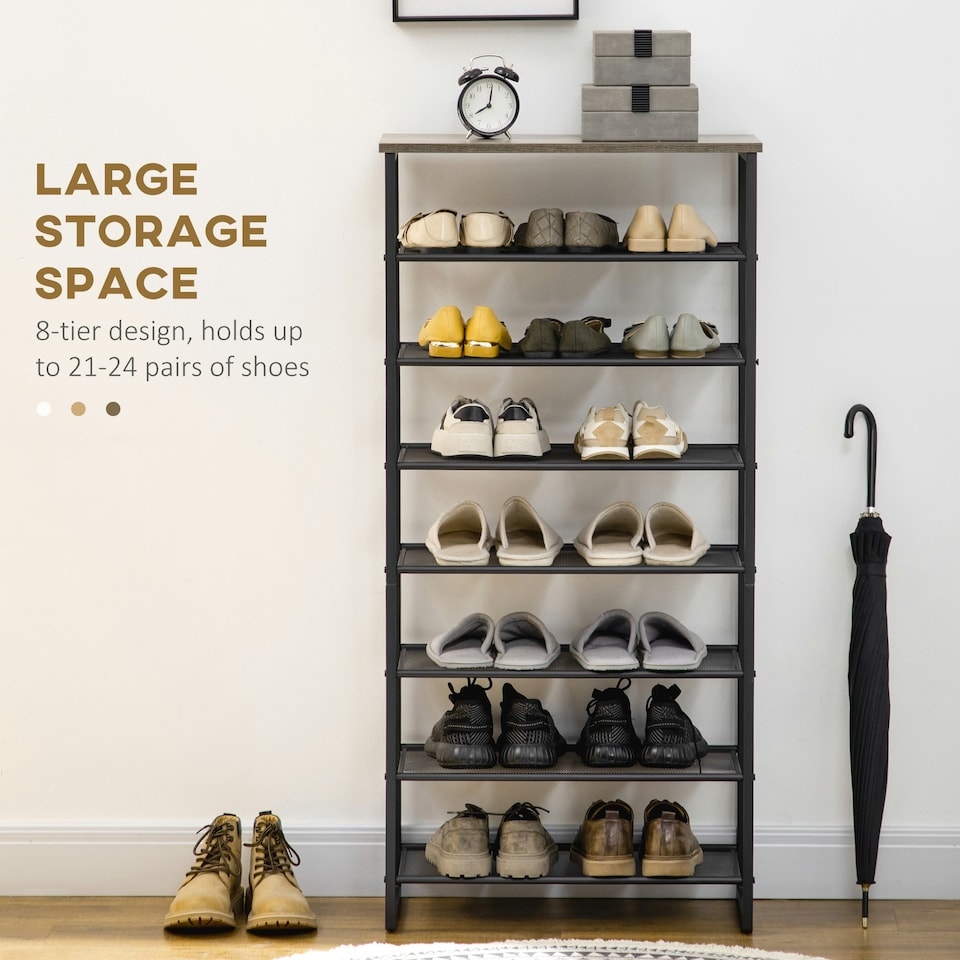 image 1 of HOMCOM Shoe Rack, 8-tier Shoe Storage Shelf for 21-24 Pair Shoes for Entryway