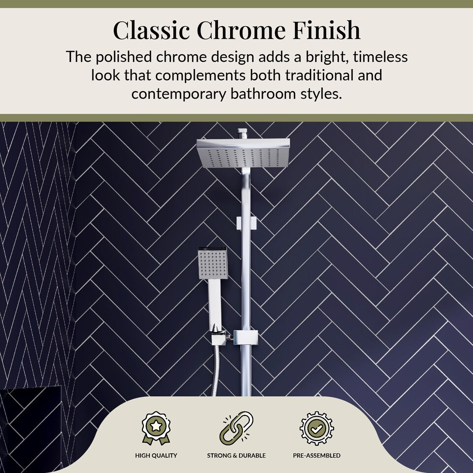 image 1 of Balterley Empire Square Thermostatic Shower Kit with Fixed Head and Adjustable Handset | Silver | Chrome | 1