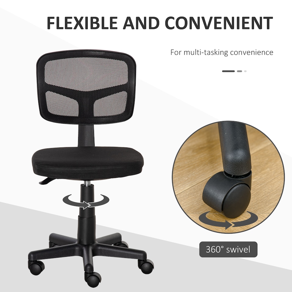 image 1 of Vinsetto Small Office Chair without Arms, Ergonomic Swivel Mesh Desk Chair | Black