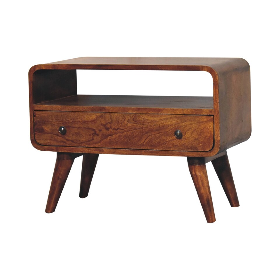 image 1 of Artisan Furniture Solid Wood Mini Chestnut Curved Media Unit, 1 drawer, 1 Open slot, Brown