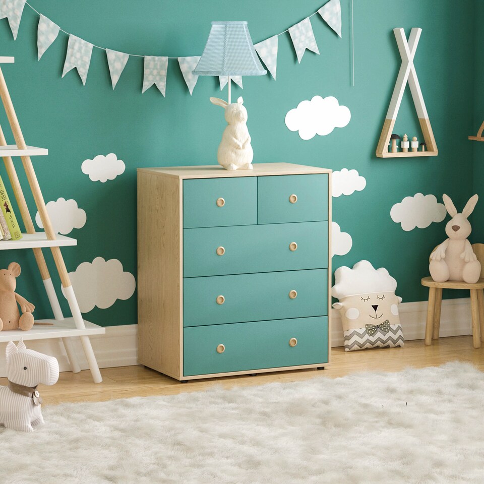 image 1 of Junior Vida Neptune 4 Piece Bedroom Set - Blue & Oak