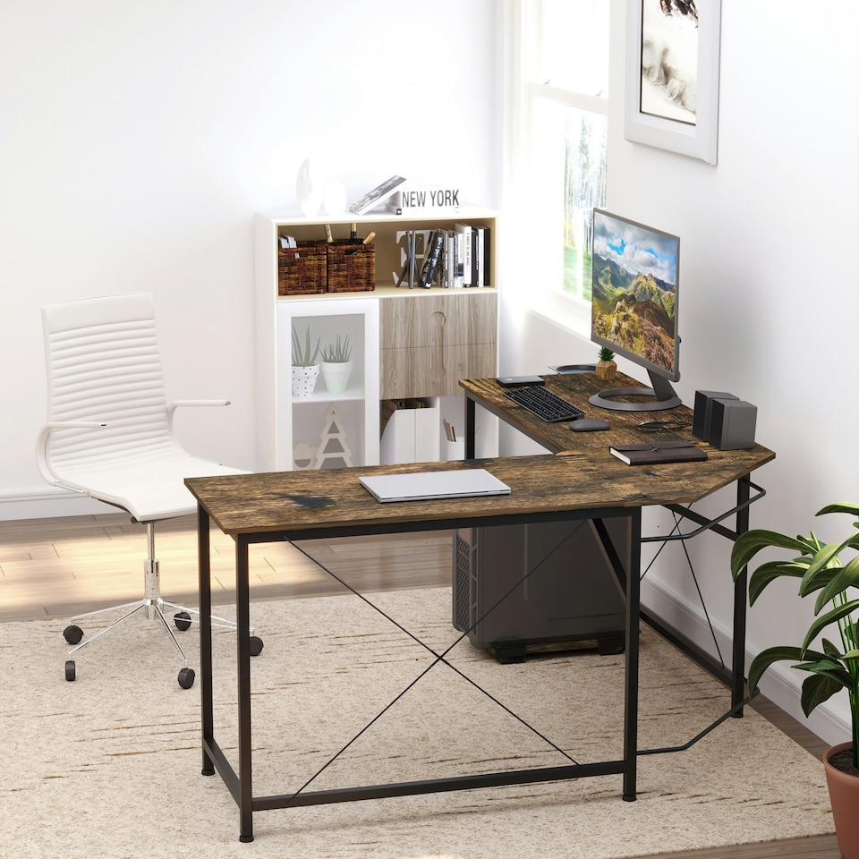 image 1 of HOMCOM Corner L-Shape Computer Desk Gaming PC Workstation for Home Office