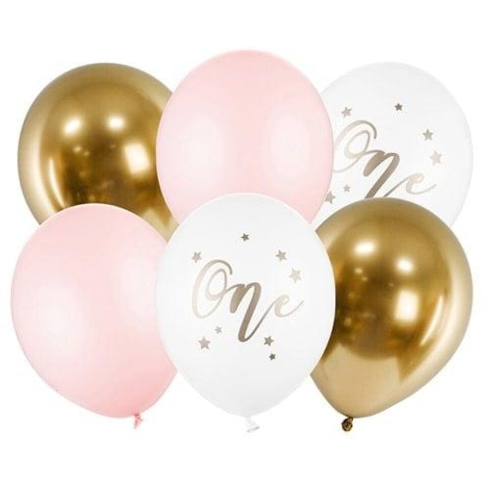 image 1 of Assorted Pink Age One Latex Balloons 30cm / 12 in - Pack of 6 Pink