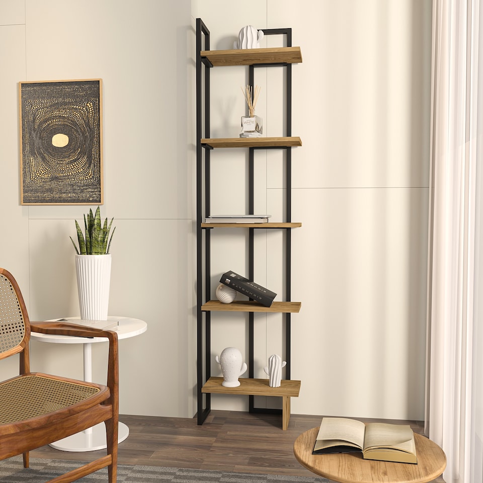 image 1 of Decorotika Alice 180 cm 5-tier Metal Frame  Corner Bookshelf  - 45 cm W x 19.6 cm D x 180 cm H