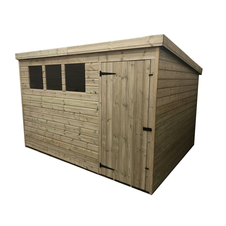 image 1 of 10 x 8 Garden Shed Pressure Treated T&G PENT Wooden Garden Shed - 3 Windows + Single Door (10' x 8' / 10ft x 8ft) (10x8)