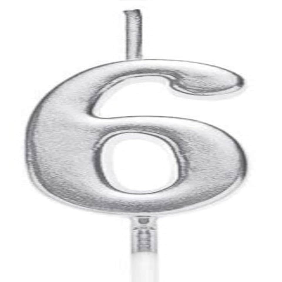 image 1 of Silver Number 6 pcs Candle Silver