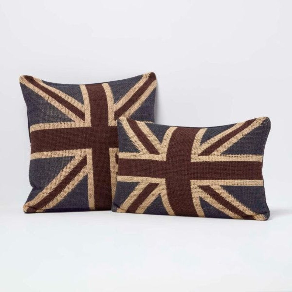image 1 of Homescapes Jacquard Union Jack Rectangular Cushion Cover British Flag - 30 x 50 cm | Blue | Dark Blue, Rust, Cream | 30 x 50 cm
