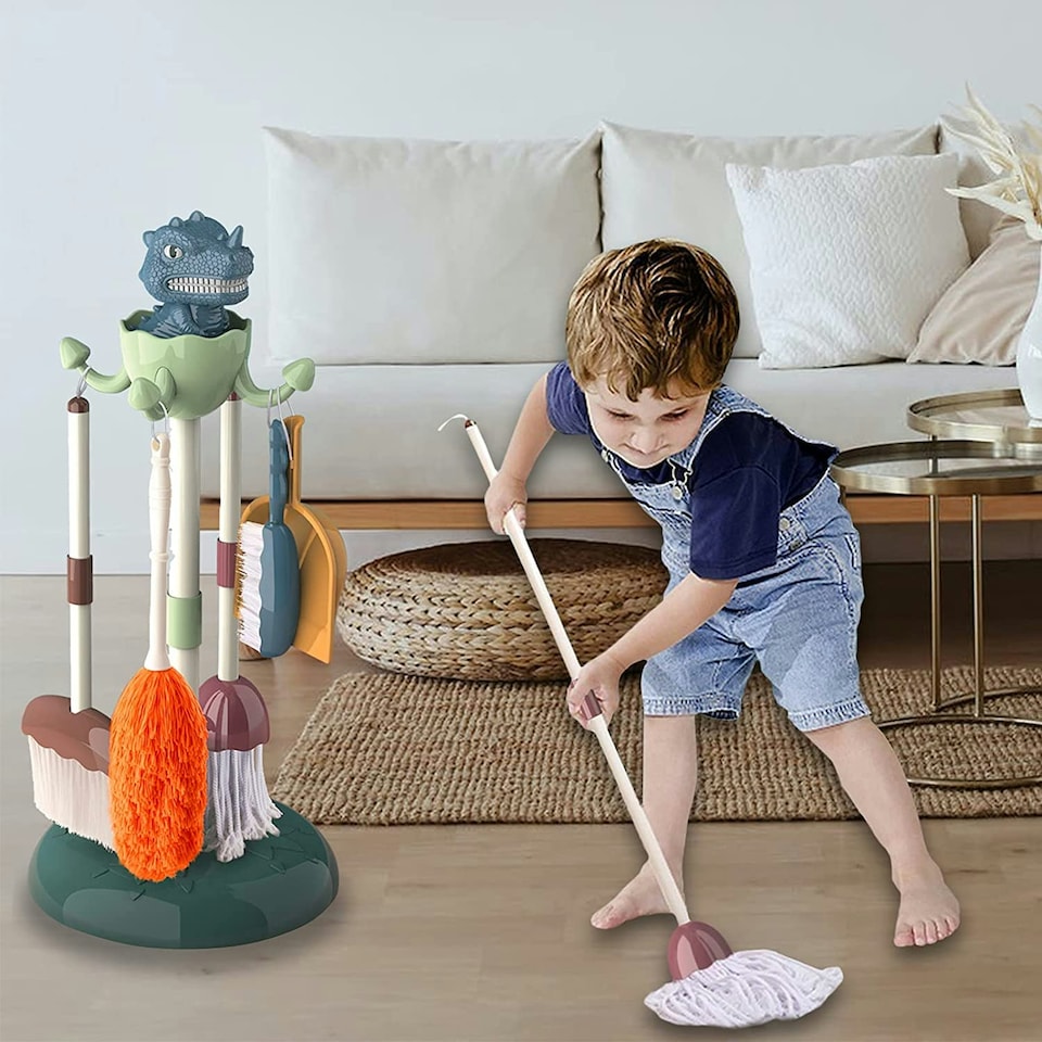 image 1 of Household Cleaning Pretend Play ToyHousehold Cleaning Pretend Play Set with Dinosaur Stand and Accessorieswith Dinosaur Stand and Accessories