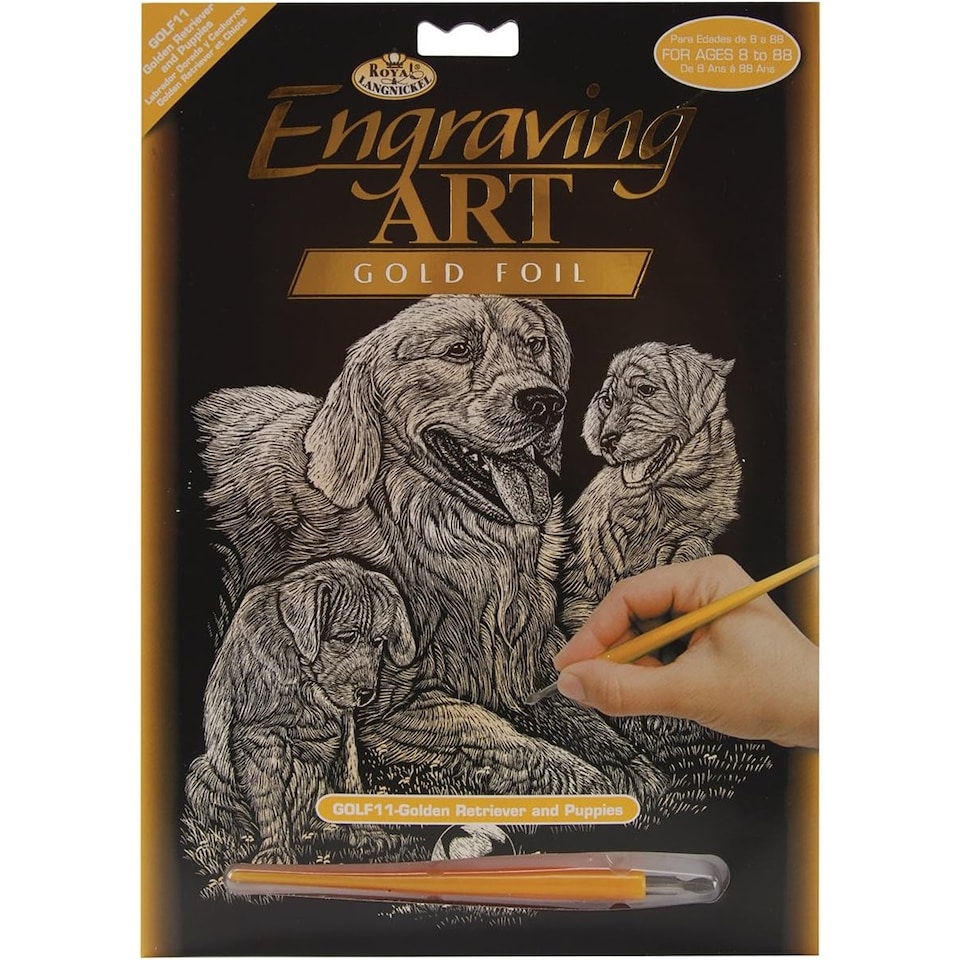 Engraving Art Gold - Retriever & Puppies